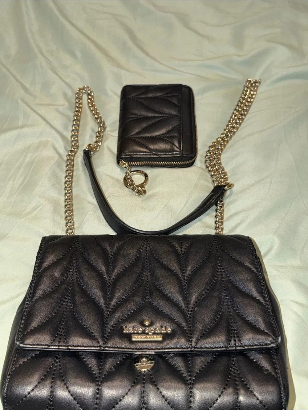 kate spade Black Quilted Leather Crossbody with matching small bifold